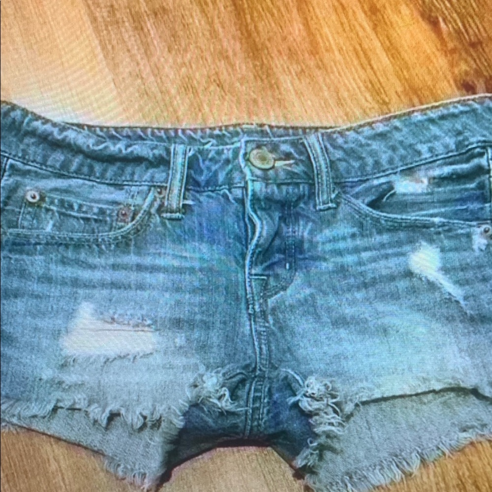 American Eagle Outfitters Blue Distressed Jean Shorts